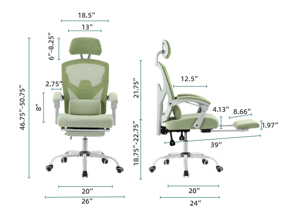 Ergonomische Mesh Gamingstoel met Voetsteun – Verstelbare Rugleuning & Lendensteun