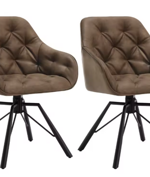 Set van 2 Draaibare Eetkamerstoelen – Ergonomisch Design met Armleuningen & Metalen Poten
