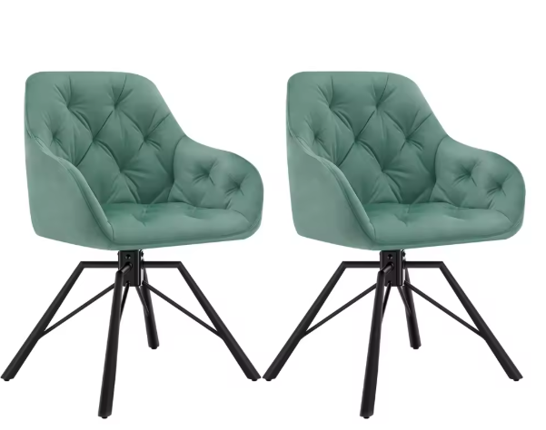 Set van 2 Draaibare Eetkamerstoelen – Ergonomisch Design met Armleuningen & Metalen Poten