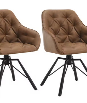Set van 2 Draaibare Eetkamerstoelen – Ergonomisch Design met Armleuningen & Metalen Poten