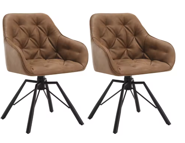 Set van 2 Draaibare Eetkamerstoelen – Ergonomisch Design met Armleuningen & Metalen Poten