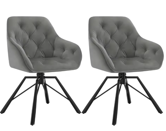 Set van 2 Draaibare Eetkamerstoelen – Ergonomisch Design met Armleuningen & Metalen Poten