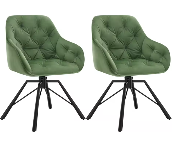 Set van 2 Draaibare Eetkamerstoelen – Ergonomisch Design met Armleuningen & Metalen Poten