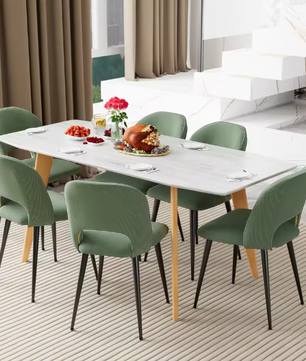 Set van 2 Corduroy Eetkamerstoelen – Gestoffeerde Zitting & Verstelbare Metalen Poten, Modern en Comfortabel
