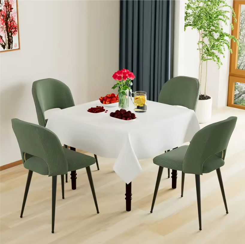 Set van 2 Corduroy Eetkamerstoelen – Gestoffeerde Zitting & Verstelbare Metalen Poten, Modern en Comfortabel