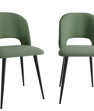 Set van 2 Corduroy Eetkamerstoelen – Gestoffeerde Zitting & Verstelbare Metalen Poten, Modern en Comfortabel