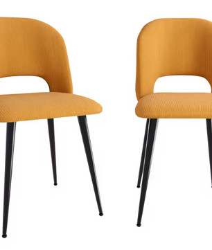 Set van 2 Corduroy Eetkamerstoelen – Gestoffeerde Zitting & Verstelbare Metalen Poten, Modern en Comfortabel