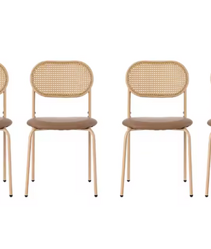 Set van 4 Rotan Eetkamerstoelen – PU-Zitting & Metalen Poten, Stijlvol en Comfortabel