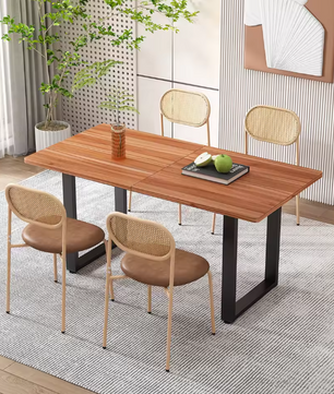 Set van 4 Rotan Eetkamerstoelen – PU-Zitting & Metalen Poten, Stijlvol en Comfortabel