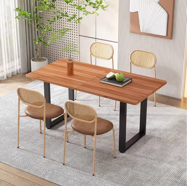 Set van 4 Rotan Eetkamerstoelen – PU-Zitting & Metalen Poten, Stijlvol en Comfortabel