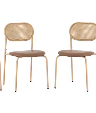 Set van 4 Rotan Eetkamerstoelen – PU-Zitting & Metalen Poten, Stijlvol en Comfortabel
