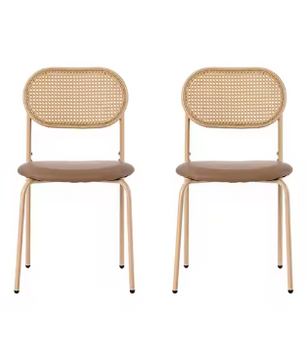 Set van 4 Rotan Eetkamerstoelen – PU-Zitting & Metalen Poten, Stijlvol en Comfortabel