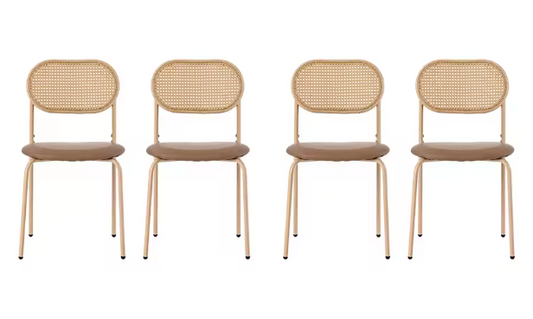 Set van 4 Rotan Eetkamerstoelen – PU-Zitting & Metalen Poten, Stijlvol en Comfortabel