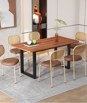 Set van 4 Rotan Eetkamerstoelen – PU-Zitting & Metalen Poten, Stijlvol en Comfortabel