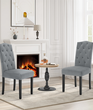 Set van 2 Scandinavische Eetkamerstoelen – Velvet/Linnen Bekleding & Houten Poten, Ergonomisch en Stijlvol