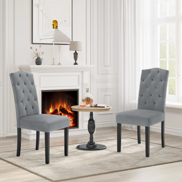 Set van 2 Scandinavische Eetkamerstoelen – Velvet/Linnen Bekleding & Houten Poten, Ergonomisch en Stijlvol