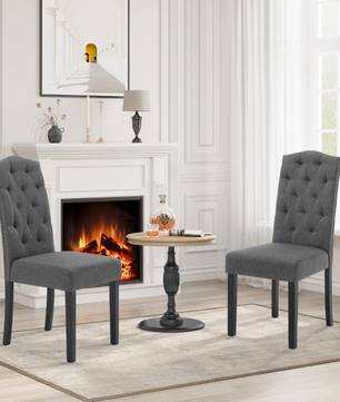 Set van 2 Scandinavische Eetkamerstoelen – Velvet/Linnen Bekleding & Houten Poten, Ergonomisch en Stijlvol