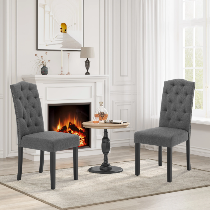 Set van 2 Scandinavische Eetkamerstoelen – Velvet/Linnen Bekleding & Houten Poten, Ergonomisch en Stijlvol