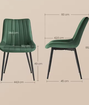Set van 2 Gestoffeerde Eetkamerstoelen – Fluwelen Bekleding & Metalen Poten, Ergonomisch en Comfortabel