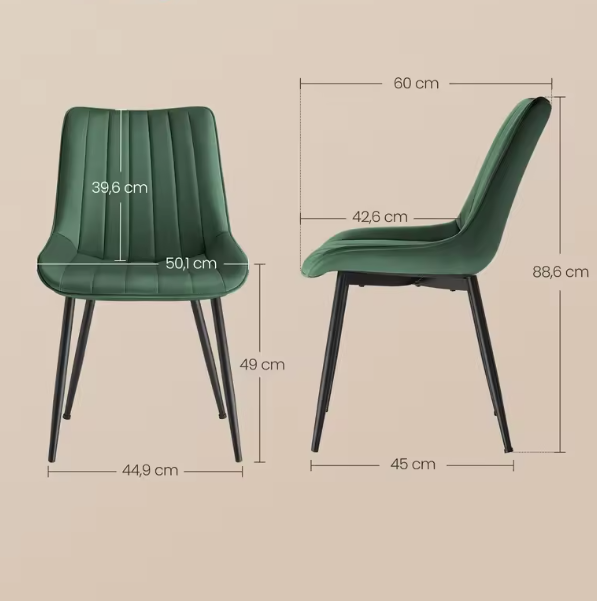 Set van 2 Gestoffeerde Eetkamerstoelen – Fluwelen Bekleding & Metalen Poten, Ergonomisch en Comfortabel