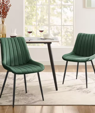 Set van 2 Gestoffeerde Eetkamerstoelen – Fluwelen Bekleding & Metalen Poten, Ergonomisch en Comfortabel