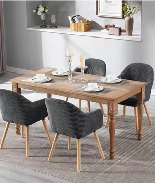 Moderne Eetkamerstoel met Armleuningen – Corduroy Bekleding & Houten Poten