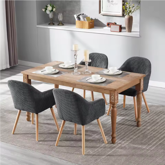 Moderne Eetkamerstoel met Armleuningen – Corduroy Bekleding & Houten Poten