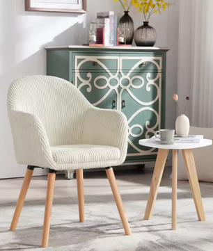Moderne Eetkamerstoel met Armleuningen – Corduroy Bekleding & Houten Poten