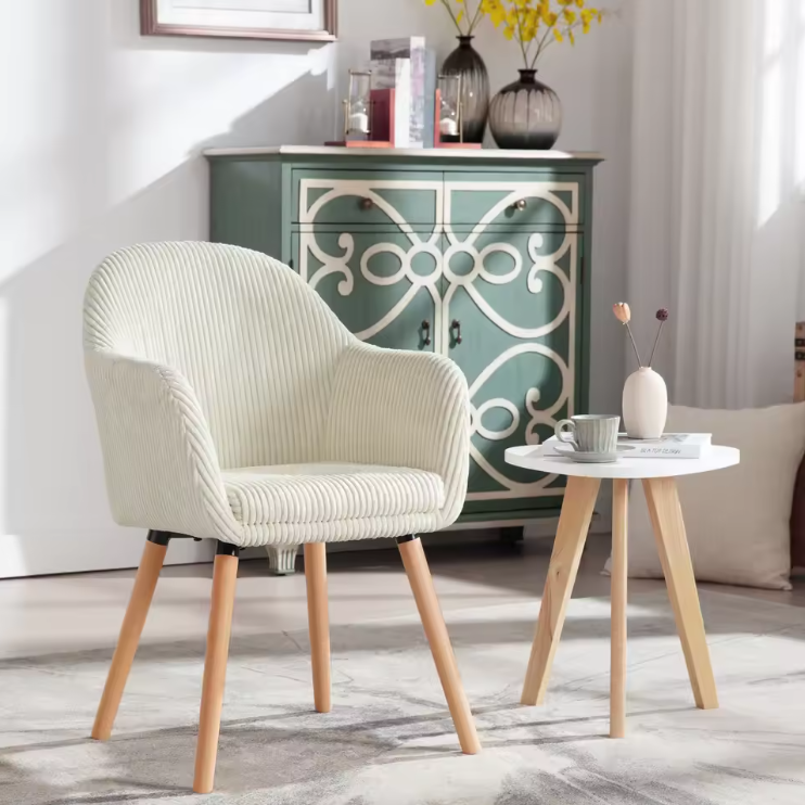 Moderne Eetkamerstoel met Armleuningen – Corduroy Bekleding & Houten Poten