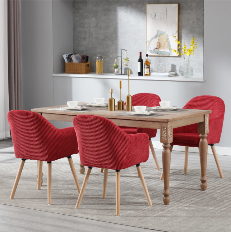 Moderne Eetkamerstoel met Armleuningen – Corduroy Bekleding & Houten Poten