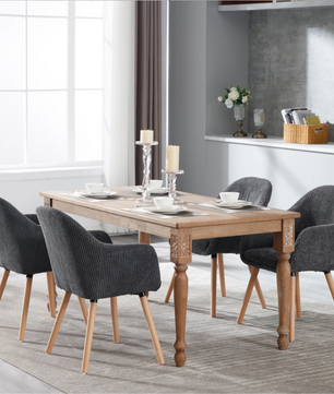 Moderne Eetkamerstoel met Armleuningen – Corduroy Bekleding & Houten Poten