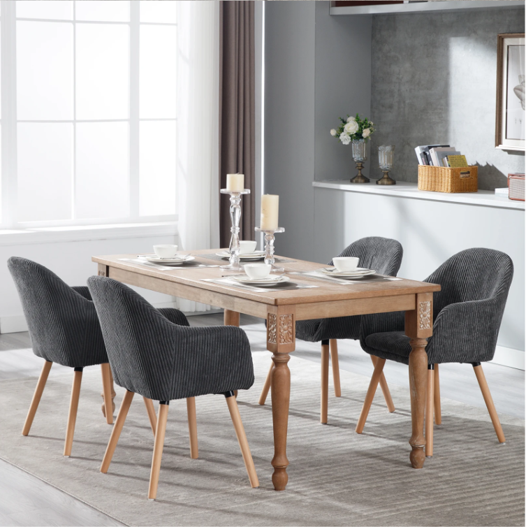 Moderne Eetkamerstoel met Armleuningen – Corduroy Bekleding & Houten Poten