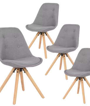 Set van 4 Linnen Eetkamerstoelen – Houten Poten & Ergonomisch Ontwerp