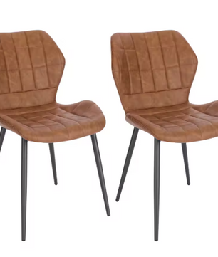 Set van 2 Gestoffeerde Eetkamerstoelen – Kunstleer/Fluweel & Metalen Poten