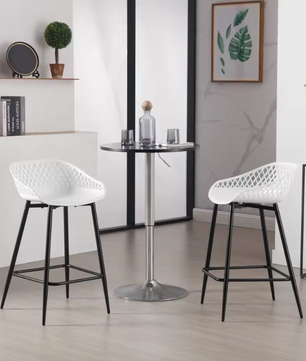 Set van 2 Bistro Barkrukken – Hollow Rugleuning, Metalen Frame & Voetsteun