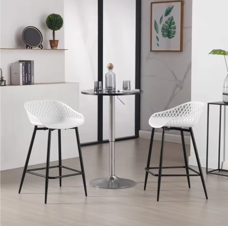 Set van 2 Bistro Barkrukken – Hollow Rugleuning, Metalen Frame & Voetsteun