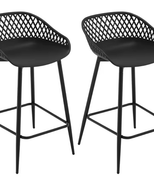 Set van 2 Bistro Barkrukken – Hollow Rugleuning, Metalen Frame & Voetsteun