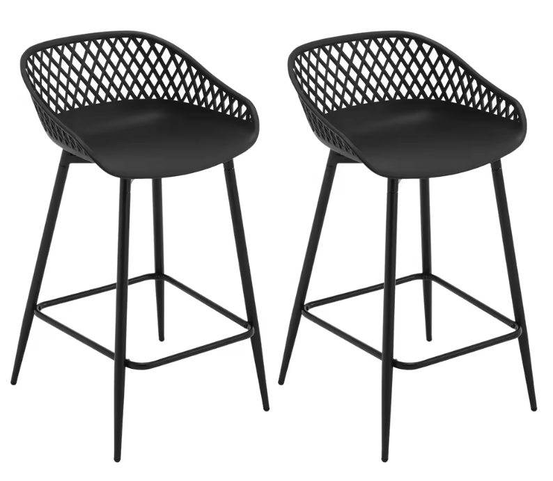 Set van 2 Bistro Barkrukken – Hollow Rugleuning, Metalen Frame & Voetsteun