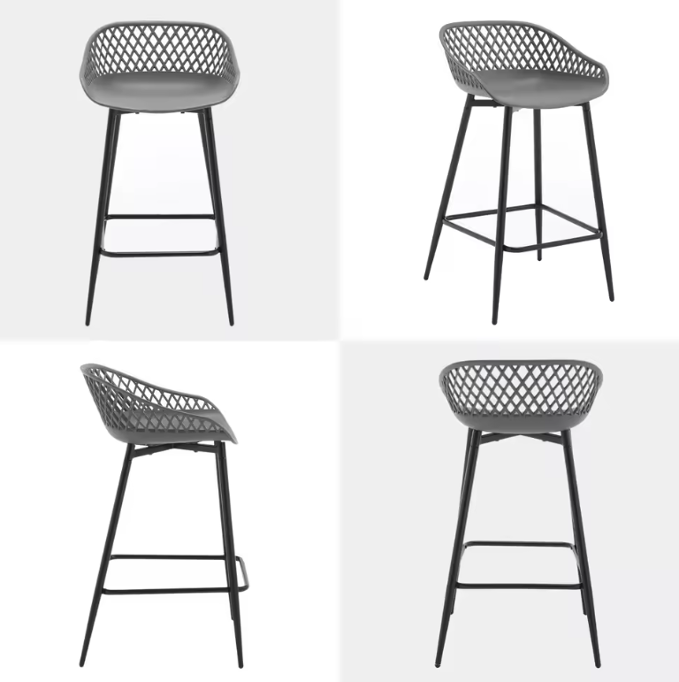 Set van 2 Bistro Barkrukken – Hollow Rugleuning, Metalen Frame & Voetsteun