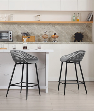 Set van 2 Bistro Barkrukken – Hollow Rugleuning, Metalen Frame & Voetsteun