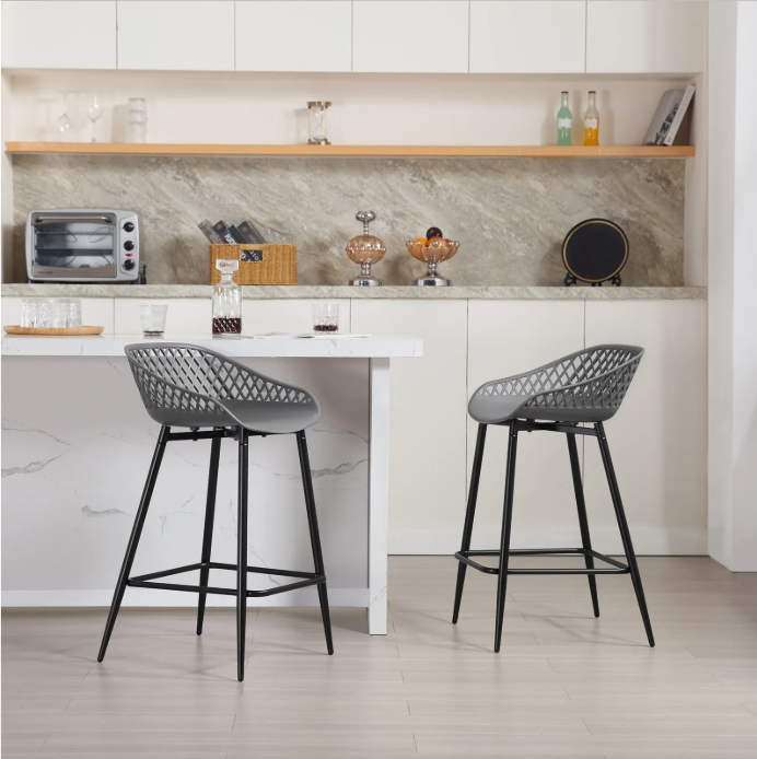 Set van 2 Bistro Barkrukken – Hollow Rugleuning, Metalen Frame & Voetsteun