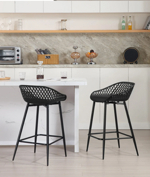 Set van 2 Bistro Barkrukken – Hollow Rugleuning, Metalen Frame & Voetsteun