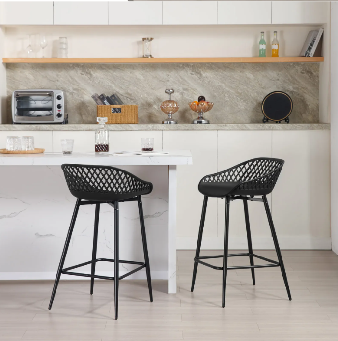 Set van 2 Bistro Barkrukken – Hollow Rugleuning, Metalen Frame & Voetsteun