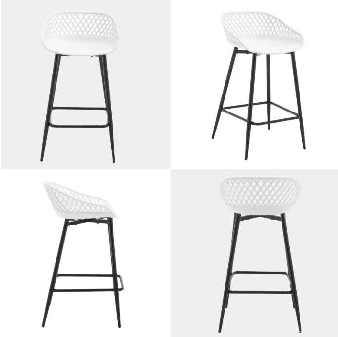 Set van 2 Bistro Barkrukken – Hollow Rugleuning, Metalen Frame & Voetsteun