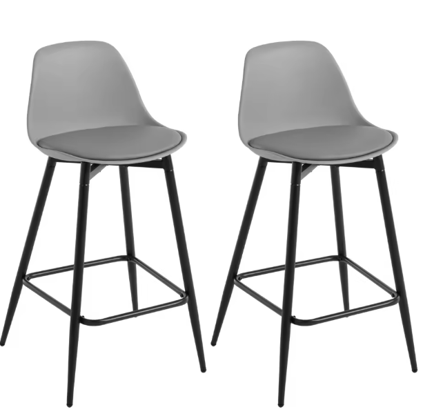 Set van 2 Hoge Barkrukken – Fluweel & PP Zitting met Rugleuning en Voetsteun