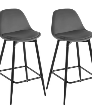 Set van 2 Hoge Barkrukken – Fluweel & PP Zitting met Rugleuning en Voetsteun