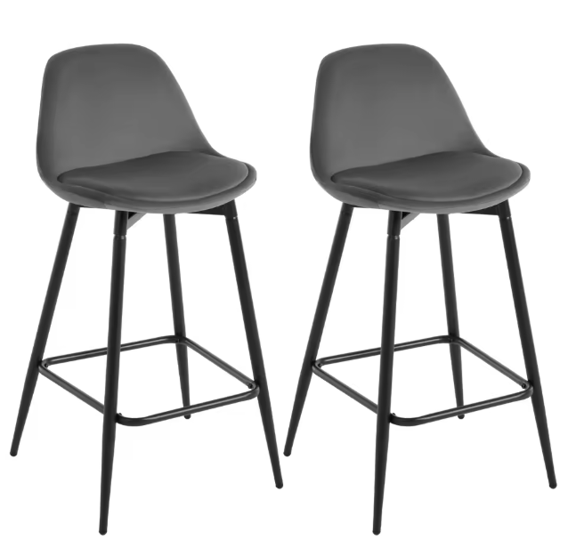 Set van 2 Hoge Barkrukken – Fluweel & PP Zitting met Rugleuning en Voetsteun