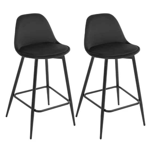 Set van 2 Hoge Barkrukken – Fluweel & PP Zitting met Rugleuning en Voetsteun