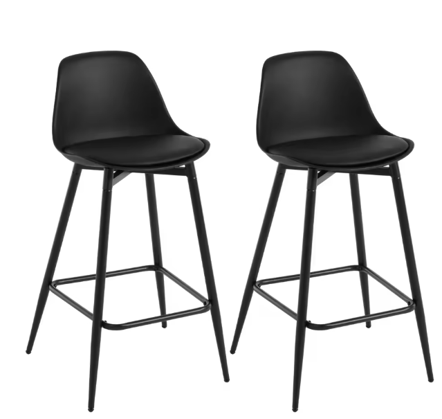 Set van 2 Hoge Barkrukken – Fluweel & PP Zitting met Rugleuning en Voetsteun