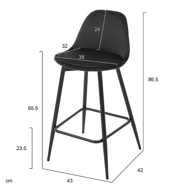 Set van 2 Hoge Barkrukken – Fluweel & PP Zitting met Rugleuning en Voetsteun